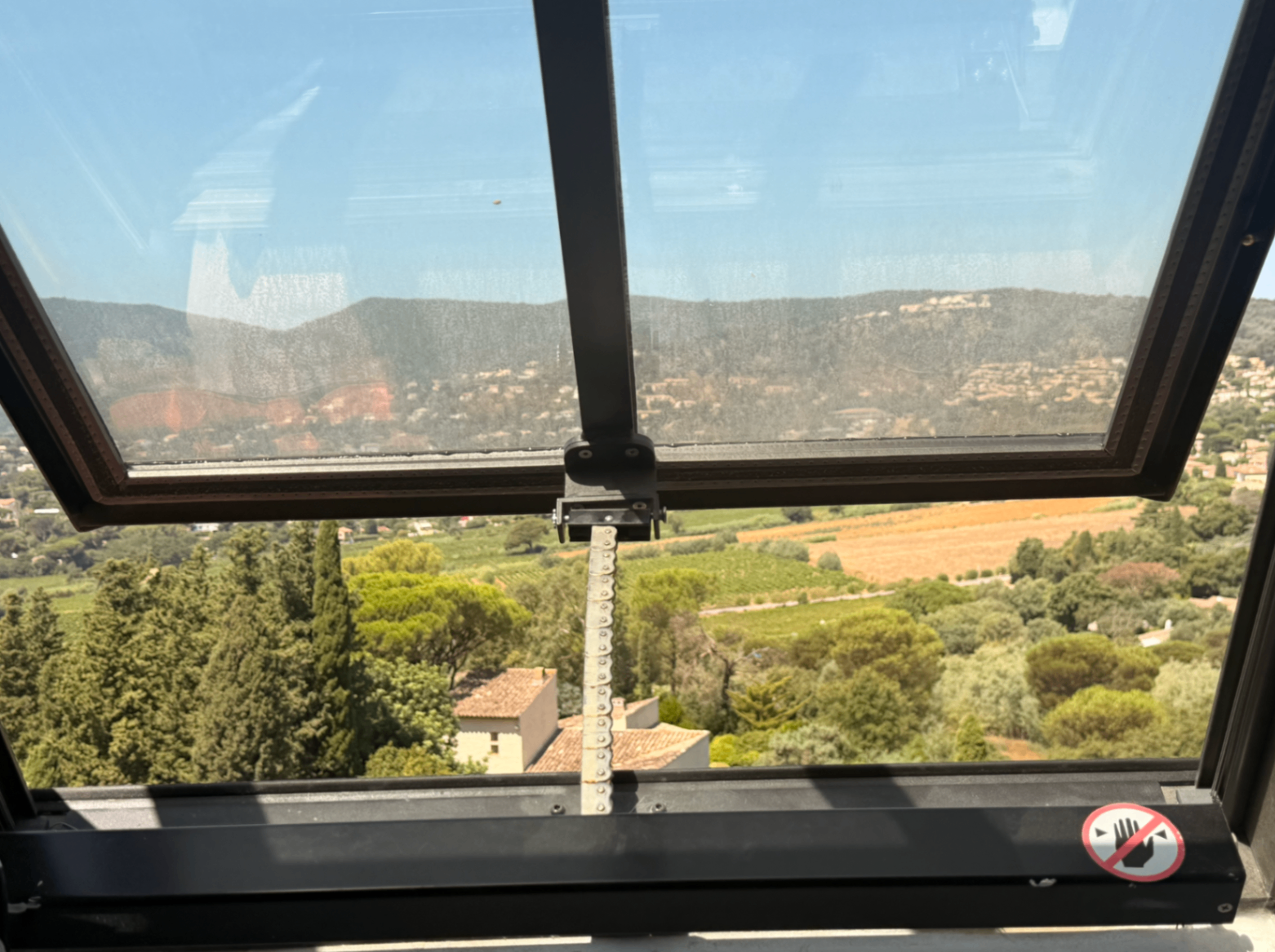 View over vineyards and the Mediterranean from the skylight